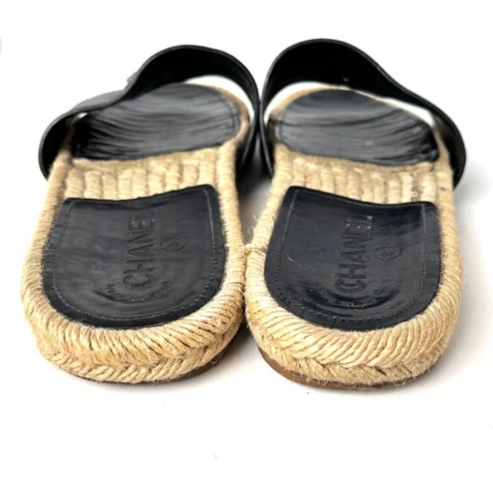 CHANEL 2017 Espadrille Black CC Logo Leather Slip on Slides Sandals 41 1… - Picture 5 of 9